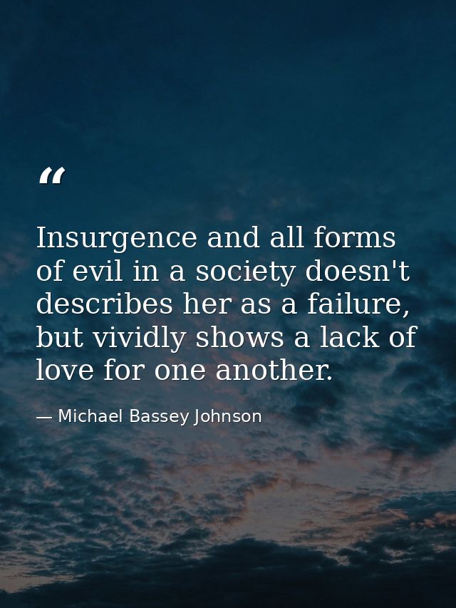 Insurgence and all forms of evil in a society doesn't describes her as a failure, but vividly shows a lack of love for o — Michael Bassey Johnson