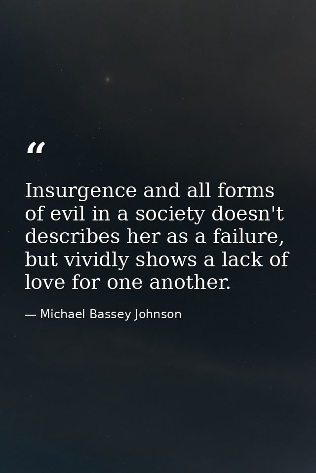Insurgence and all forms of evil in a society doesn't describes her as a failure, but vividly shows a lack of love for o — Michael Bassey Johnson