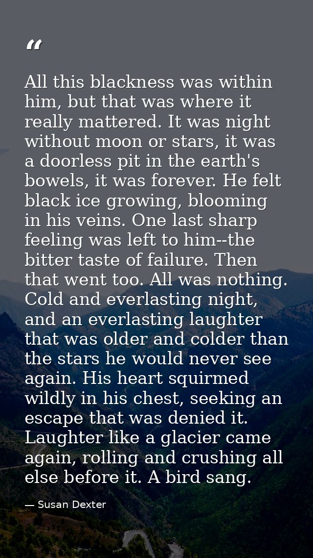 All this blackness was within him, but that was where it really mattered. It was night without moon or stars, it was a d — Susan Dexter