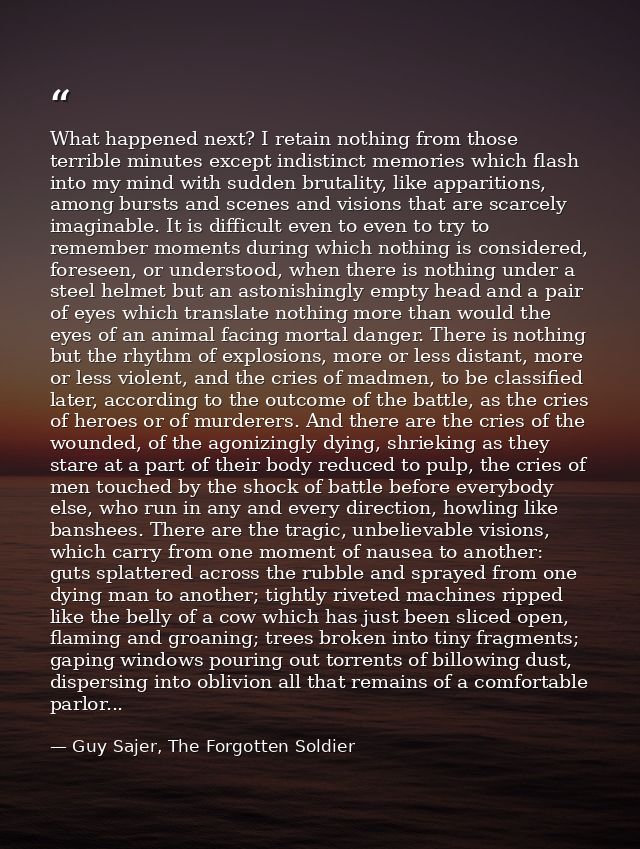 What happened next? I retain nothing from those terrible minutes except indistinct memories which flash into my mind wit — Guy Sajer, The Forgotten Soldier