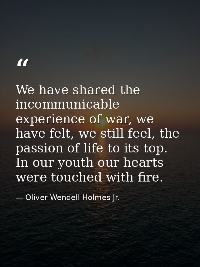 We have shared the incommunicable experience of war, we have felt, we still feel, the passion of life to its top. In our — Oliver Wendell Holmes Jr.