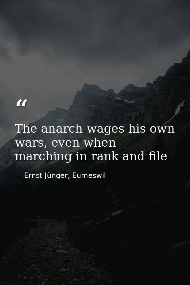 The anarch wages his own wars, even when marching in rank and file — Ernst Jünger, Eumeswil