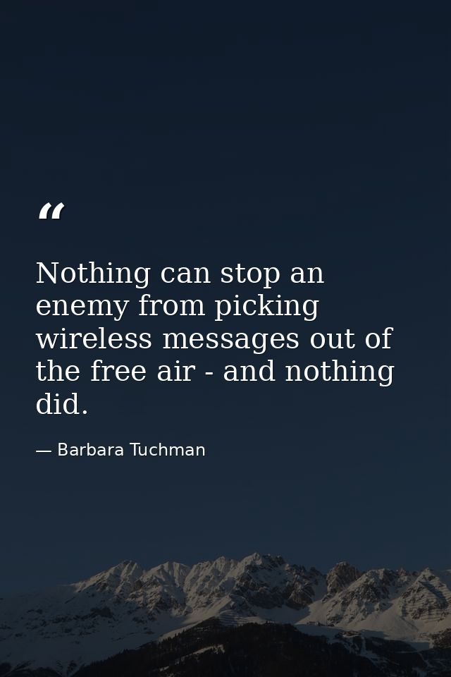 Nothing can stop an enemy from picking wireless messages out of the free air - and nothing did. — Barbara Tuchman