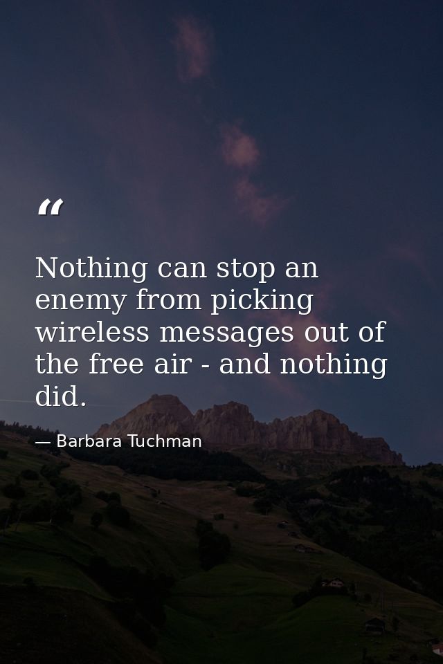 Nothing can stop an enemy from picking wireless messages out of the free air - and nothing did. — Barbara Tuchman