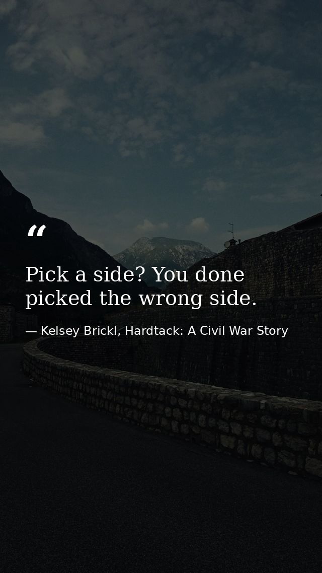 Pick a side? You done picked the wrong side. — Kelsey Brickl, Hardtack: A Civil War Story