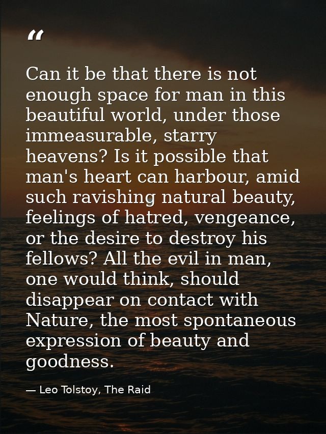 Can it be that there is not enough space for man in this beautiful world, under those immeasurable, starry heavens? Is i — Leo Tolstoy, The Raid