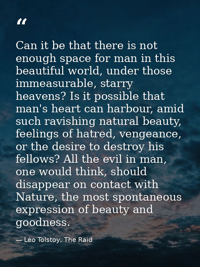 Can it be that there is not enough space for man in this beautiful world, under those immeasurable, starry heavens? Is i — Leo Tolstoy, The Raid