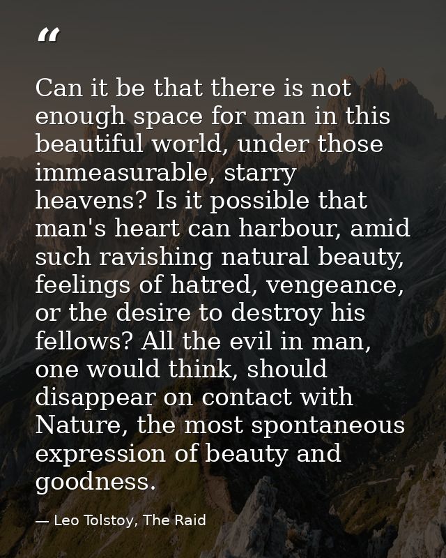 Can it be that there is not enough space for man in this beautiful world, under those immeasurable, starry heavens? Is i — Leo Tolstoy, The Raid