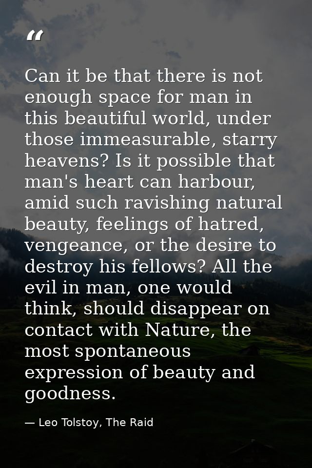 Can it be that there is not enough space for man in this beautiful world, under those immeasurable, starry heavens? Is i — Leo Tolstoy, The Raid