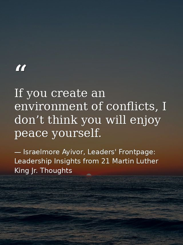 If you create an environment of conflicts, I don’t think you will enjoy peace yourself. — Israelmore Ayivor, Leaders' Frontpage: Leadership Insights from 21 Martin Luther King Jr. Thoughts