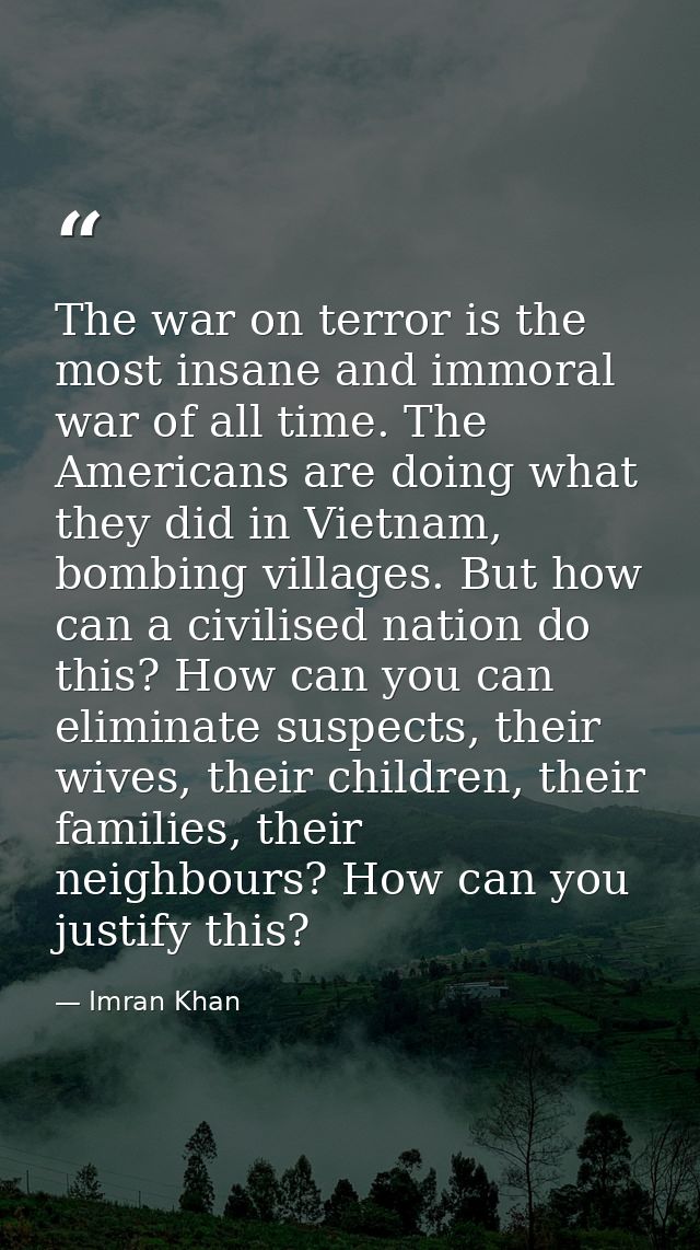 The war on terror is the most insane and immoral war of all time. The Americans are doing what they did in Vietnam, bomb — Imran Khan