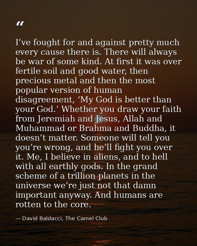 I’ve fought for and against pretty much every cause there is. There will always be war of some kind. At first it was ove — David Baldacci, The Camel Club