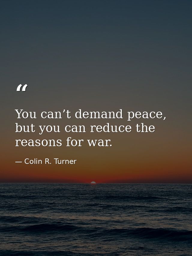 You can’t demand peace, but you can reduce the reasons for war. — Colin R. Turner