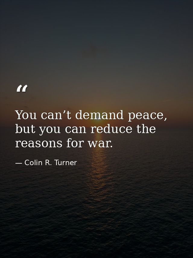 You can’t demand peace, but you can reduce the reasons for war. — Colin R. Turner