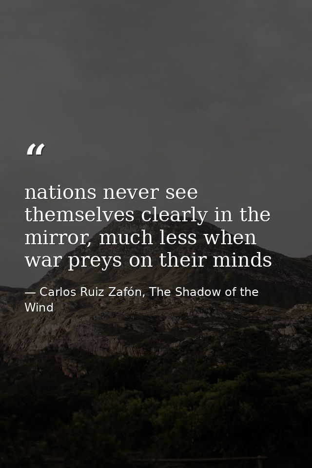 nations never see themselves clearly in the mirror, much less when war preys on their minds — Carlos Ruiz Zafón, The Shadow of the Wind