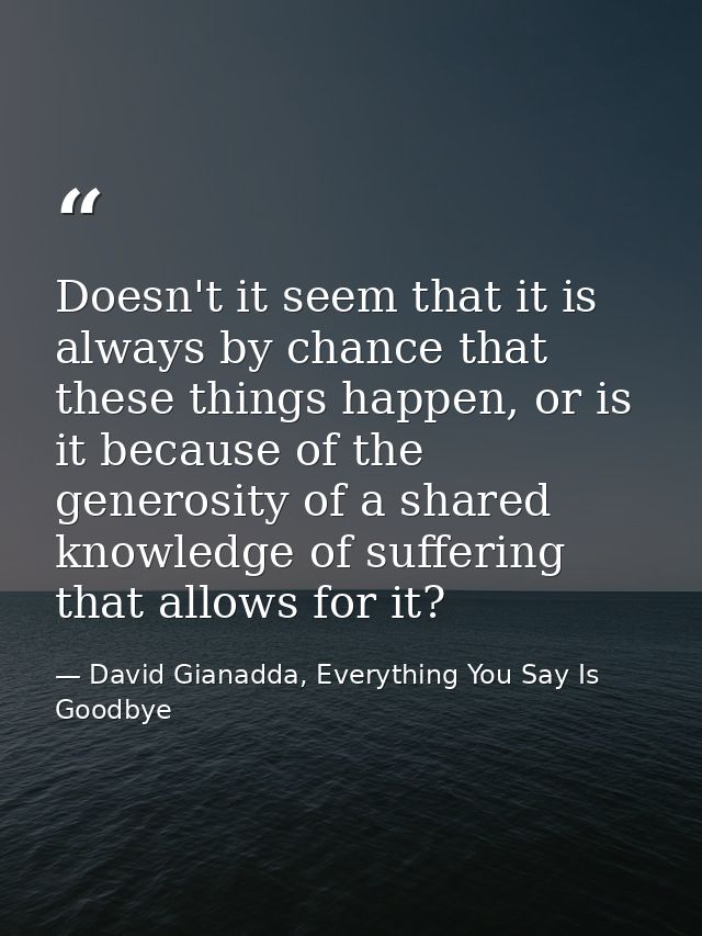 Doesn't it seem that it is always by chance that these things happen, or is it because of the generosity of a shared kno — David Gianadda, Everything You Say Is Goodbye