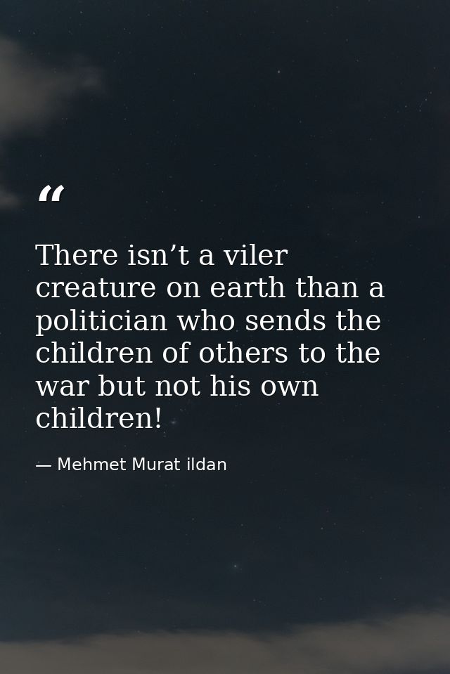 There isn’t a viler creature on earth than a politician who sends the children of others to the war but not his own chil — Mehmet Murat ildan