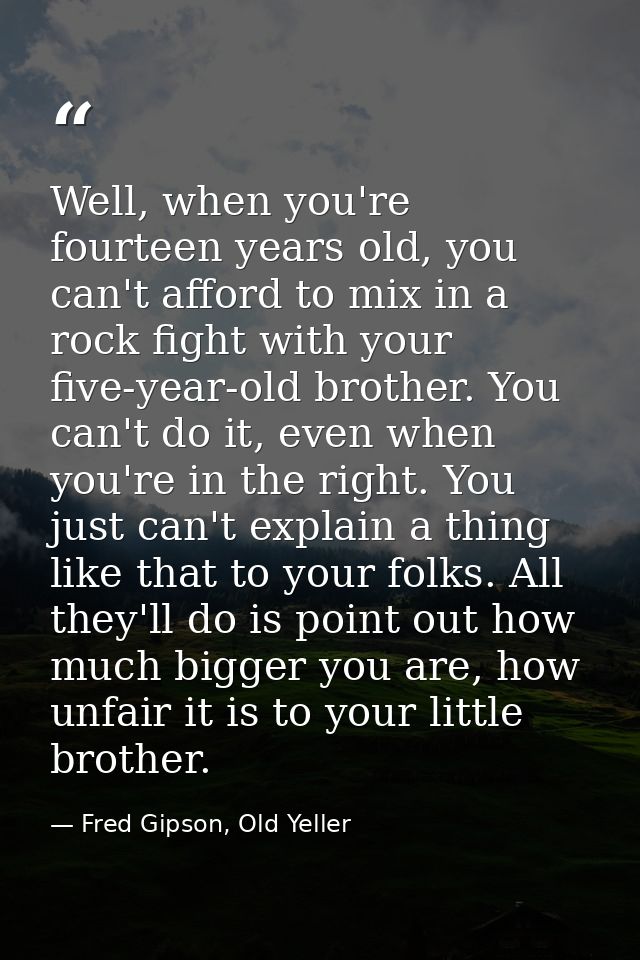 Well, when you're fourteen years old, you can't afford to mix in a rock fight with your five-year-old brother. You can't — Fred Gipson, Old Yeller