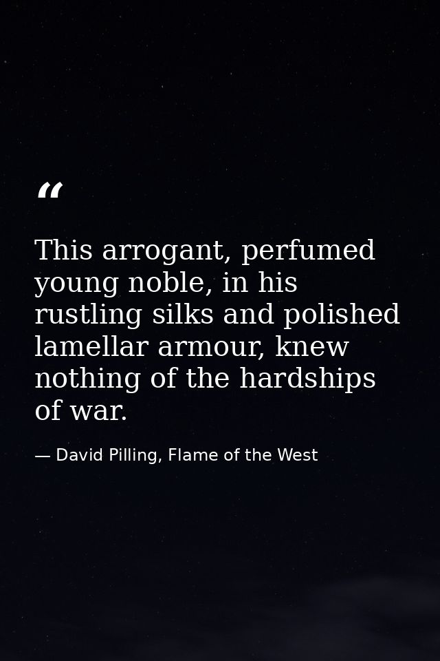 This arrogant, perfumed young noble, in his rustling silks and polished lamellar armour, knew nothing of the hardships o — David Pilling, Flame of the West