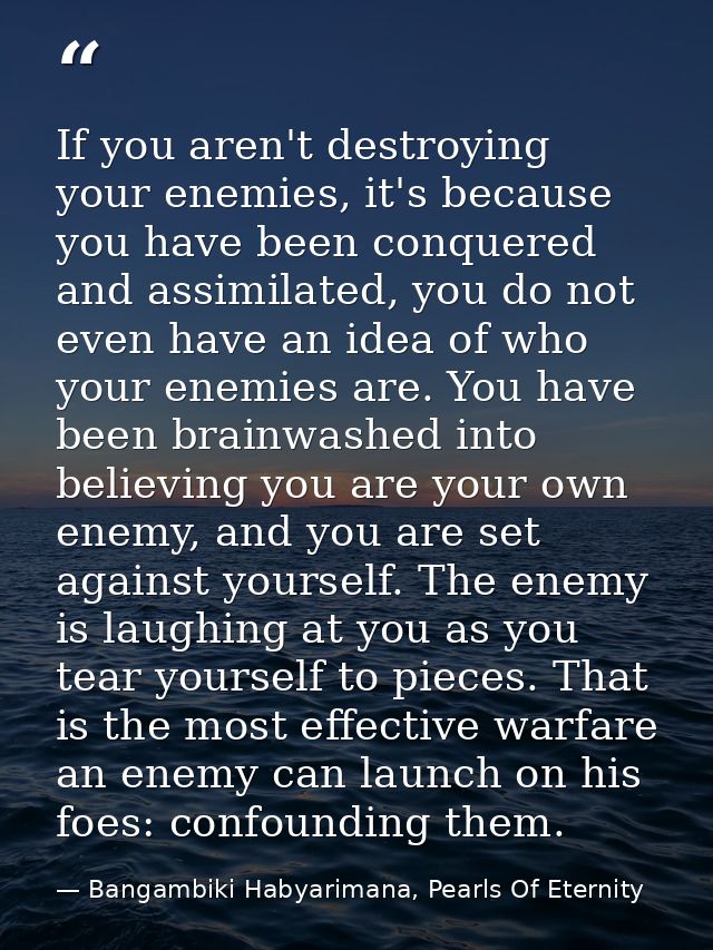 If you aren't destroying your enemies, it's because you have been conquered and assimilated, you do not even have an ide — Bangambiki Habyarimana, Pearls Of Eternity