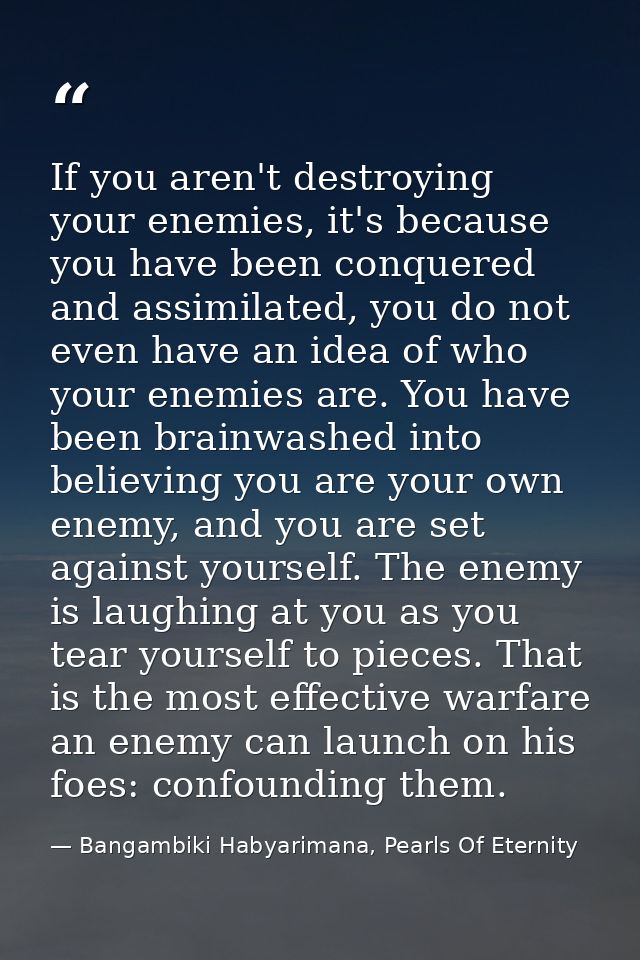 If you aren't destroying your enemies, it's because you have been conquered and assimilated, you do not even have an ide — Bangambiki Habyarimana, Pearls Of Eternity