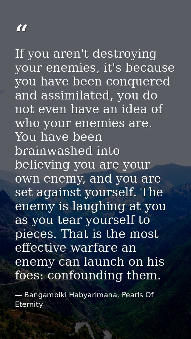If you aren't destroying your enemies, it's because you have been conquered and assimilated, you do not even have an ide — Bangambiki Habyarimana, Pearls Of Eternity