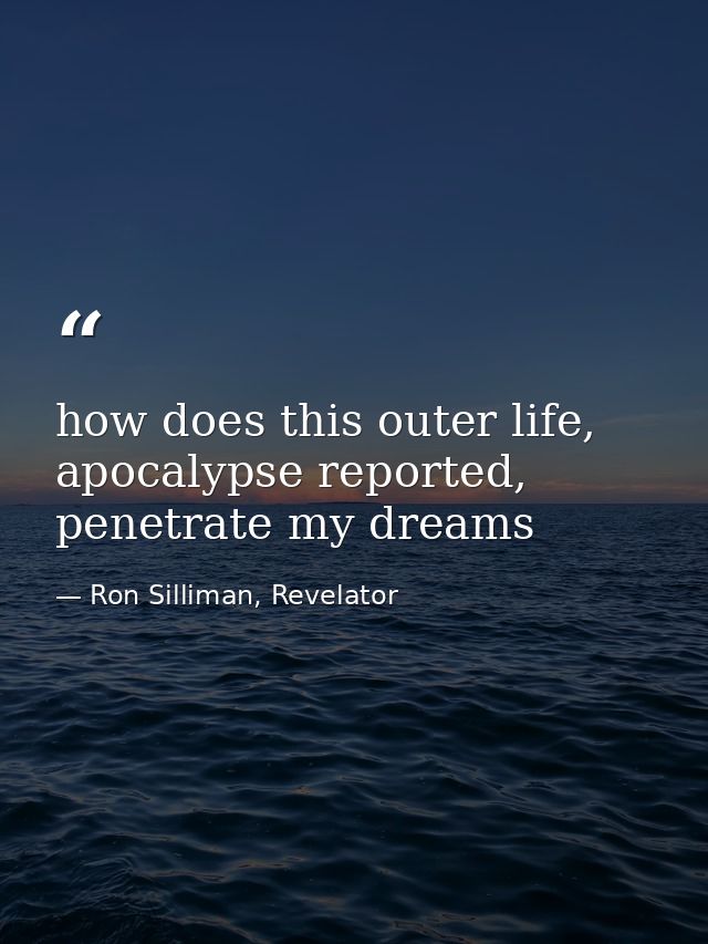 how does this outer life, apocalypse reported, penetrate my dreams — Ron Silliman, Revelator