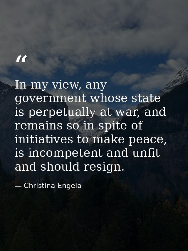 In my view, any government whose state is perpetually at war, and remains so in spite of initiatives to make peace, is i — Christina Engela