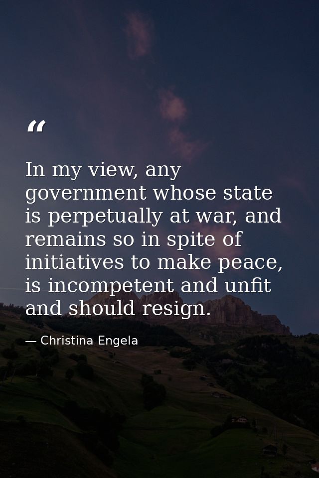 In my view, any government whose state is perpetually at war, and remains so in spite of initiatives to make peace, is i — Christina Engela