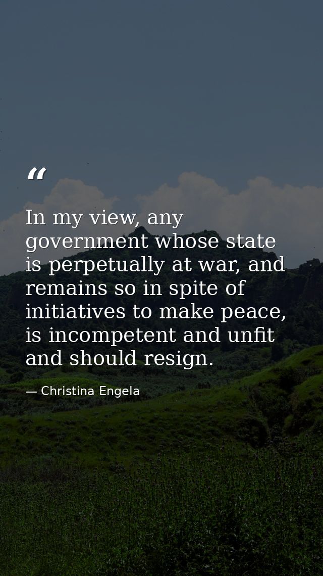 In my view, any government whose state is perpetually at war, and remains so in spite of initiatives to make peace, is i — Christina Engela