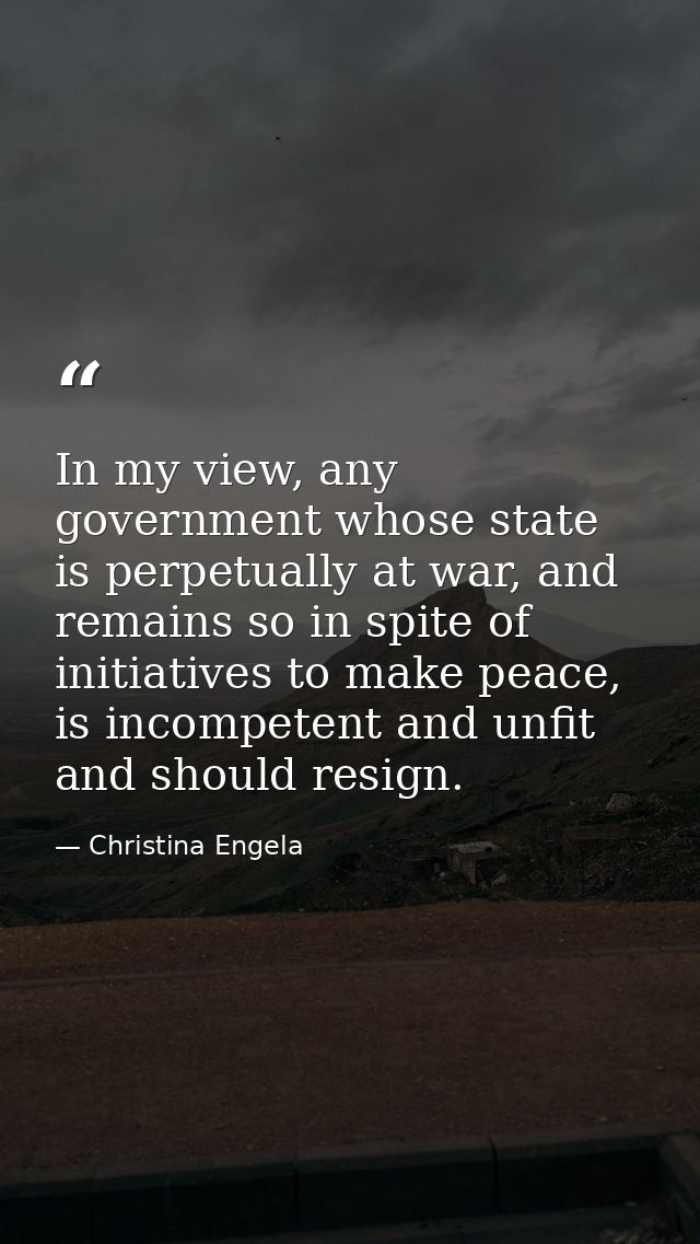 In my view, any government whose state is perpetually at war, and remains so in spite of initiatives to make peace, is i — Christina Engela