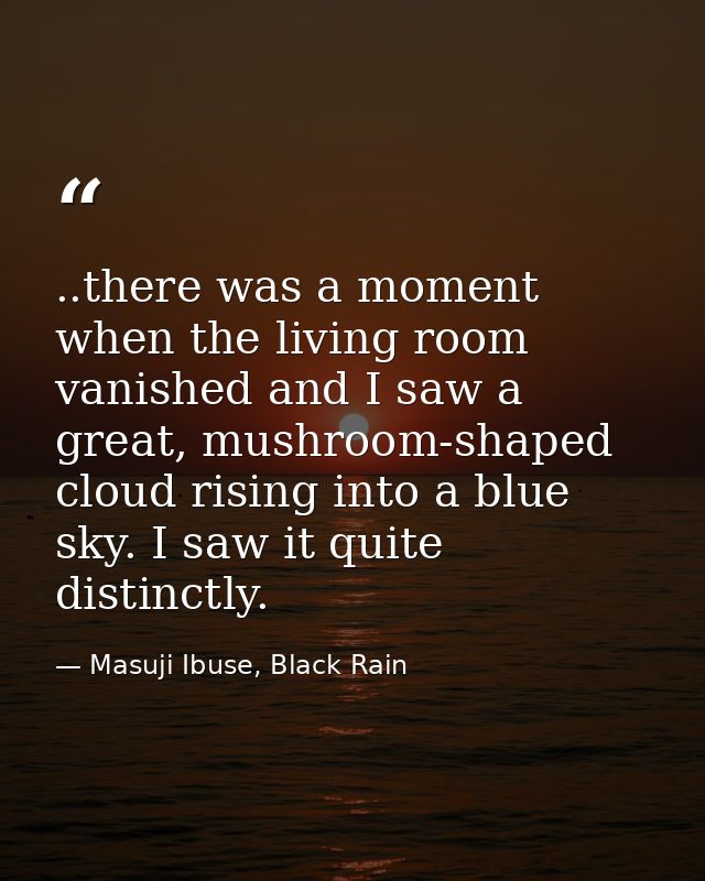..there was a moment when the living room vanished and I saw a great, mushroom-shaped cloud rising into a blue sky. I sa — Masuji Ibuse, Black Rain