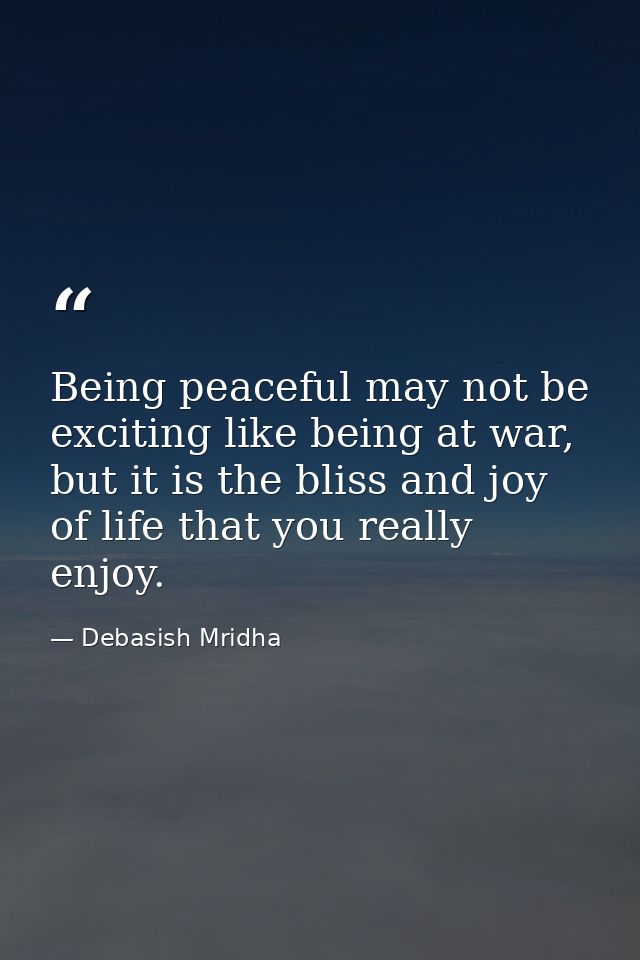 Being peaceful may not be exciting like being at war, but it is the bliss and joy of life that you really enjoy. — Debasish Mridha