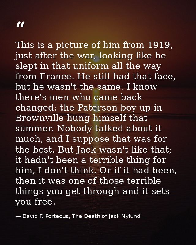 This is a picture of him from 1919, just after the war, looking like he slept in that uniform all the way from France. H — David F. Porteous, The Death of Jack Nylund