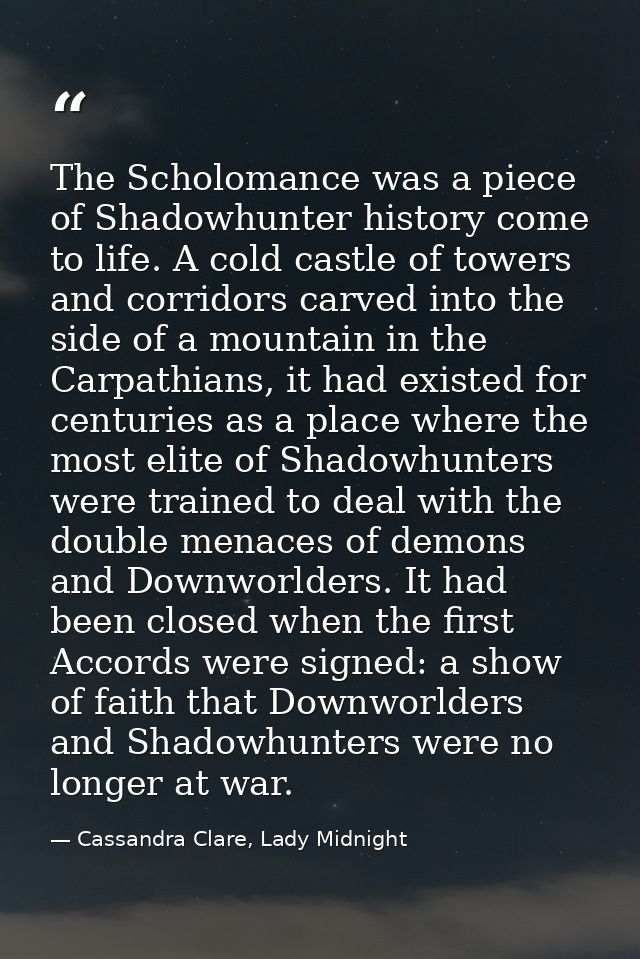 The Scholomance was a piece of Shadowhunter history come to life. A cold castle of towers and corridors carved into the  — Cassandra Clare, Lady Midnight