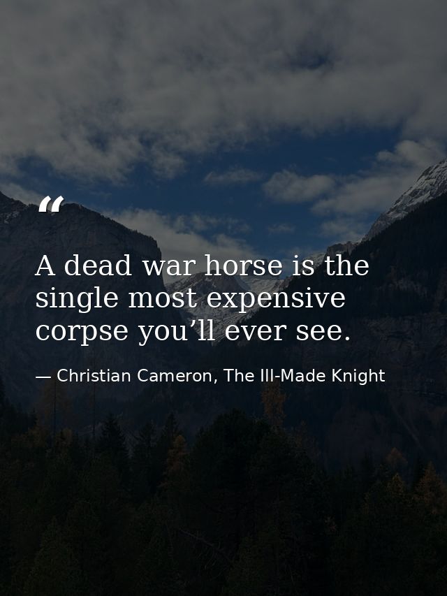 A dead war horse is the single most expensive corpse you’ll ever see. — Christian Cameron, The Ill-Made Knight
