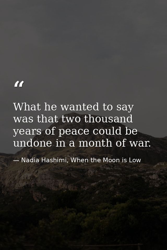What he wanted to say was that two thousand years of peace could be undone in a month of war. — Nadia Hashimi, When the Moon is Low