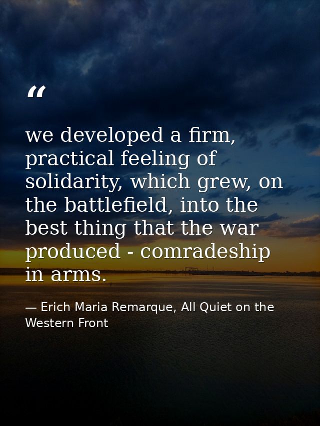 we developed a firm, practical feeling of solidarity, which grew, on the battlefield, into the best thing that the war p — Erich Maria Remarque, All Quiet on the Western Front