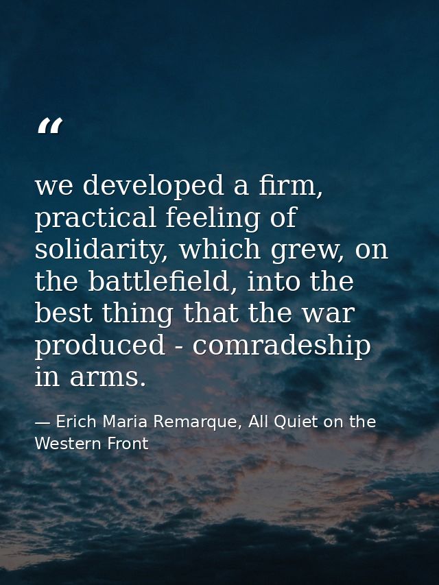 we developed a firm, practical feeling of solidarity, which grew, on the battlefield, into the best thing that the war p — Erich Maria Remarque, All Quiet on the Western Front