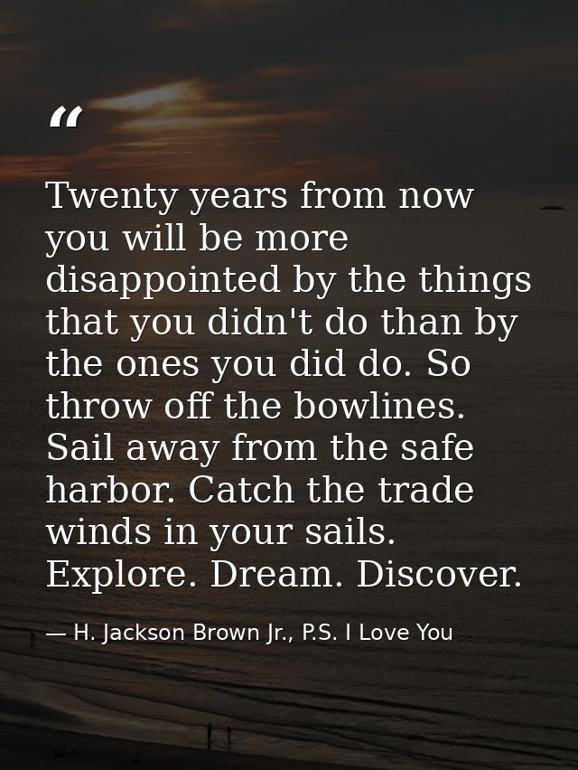 Twenty years from now you will be more disappointed by the things that you didn't do than by the ones you did do. So thr — H. Jackson Brown Jr., P.S. I Love You