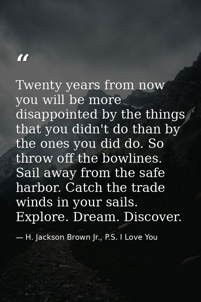 Twenty years from now you will be more disappointed by the things that you didn't do than by the ones you did do. So thr — H. Jackson Brown Jr., P.S. I Love You