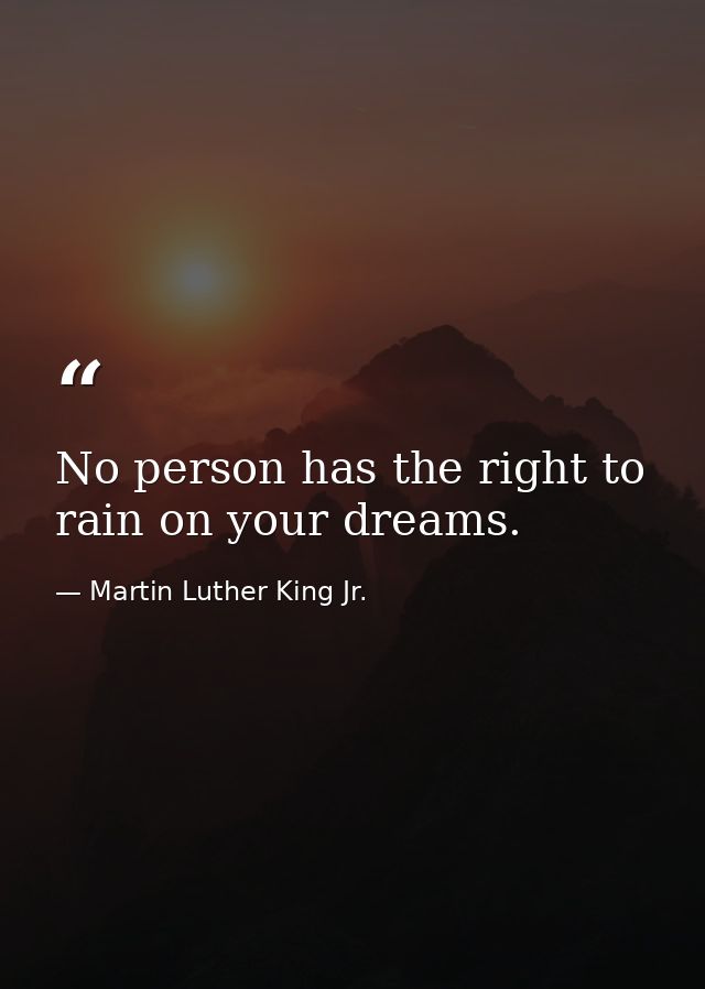 No person has the right to rain on your dreams. — Martin Luther King Jr.