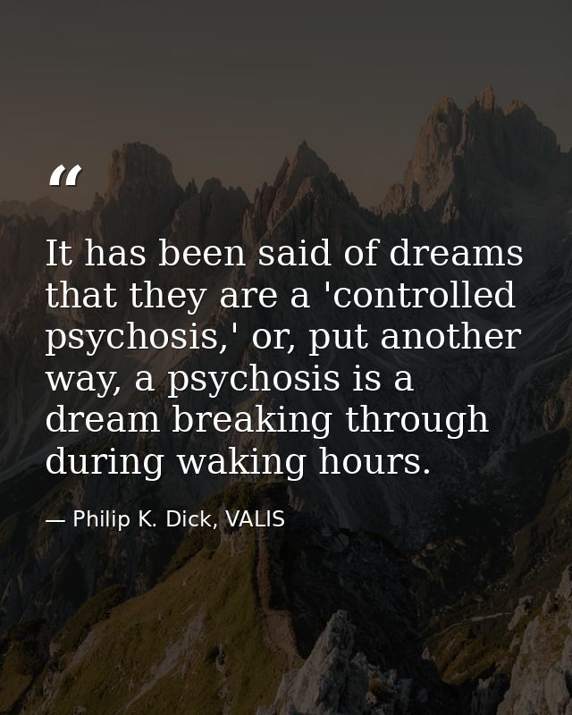 It has been said of dreams that they are a 'controlled psychosis,' or, put another way, a psychosis is a dream breaking  — Philip K. Dick, VALIS