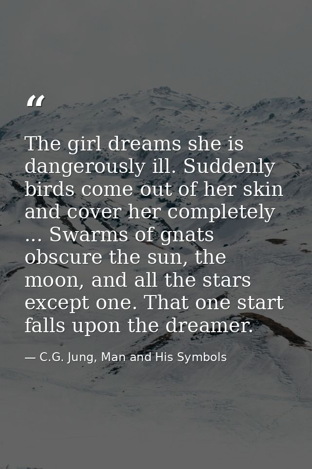 The girl dreams she is dangerously ill. Suddenly birds come out of her skin and cover her completely ... Swarms of gnats — C.G. Jung, Man and His Symbols