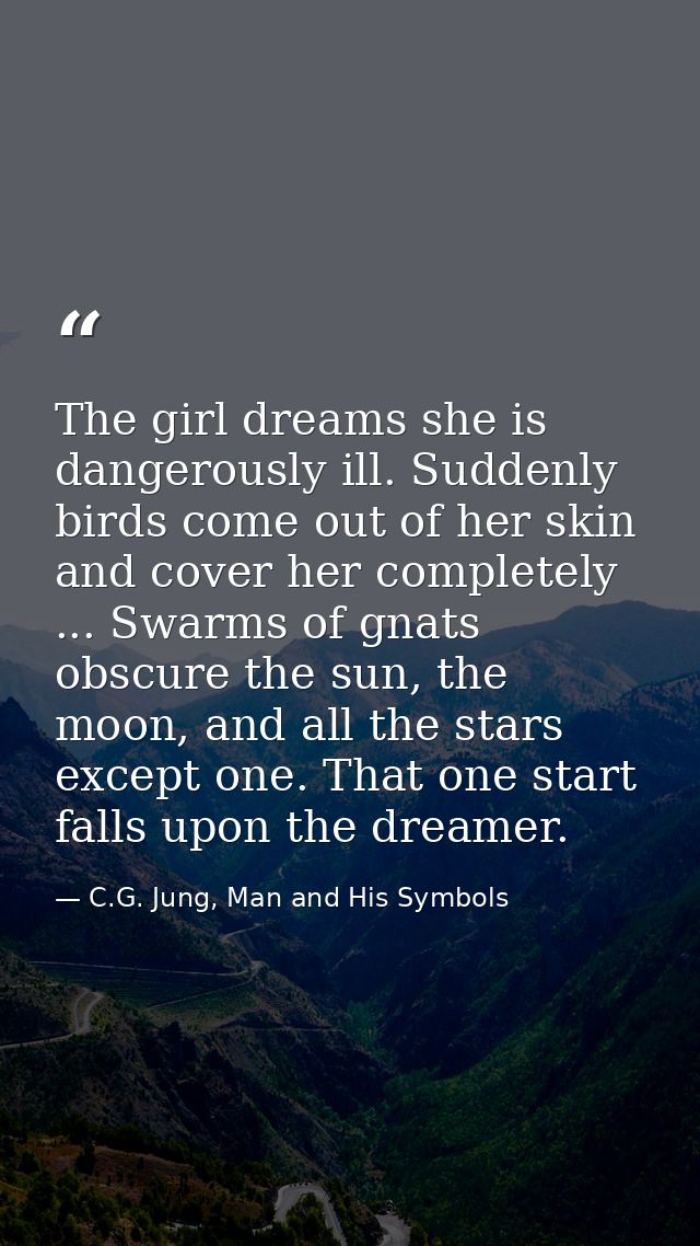 The girl dreams she is dangerously ill. Suddenly birds come out of her skin and cover her completely ... Swarms of gnats — C.G. Jung, Man and His Symbols