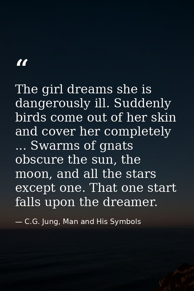 The girl dreams she is dangerously ill. Suddenly birds come out of her skin and cover her completely ... Swarms of gnats — C.G. Jung, Man and His Symbols