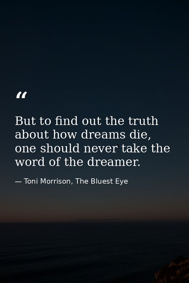 But to find out the truth about how dreams die, one should never take the word of the dreamer. — Toni Morrison, The Bluest Eye
