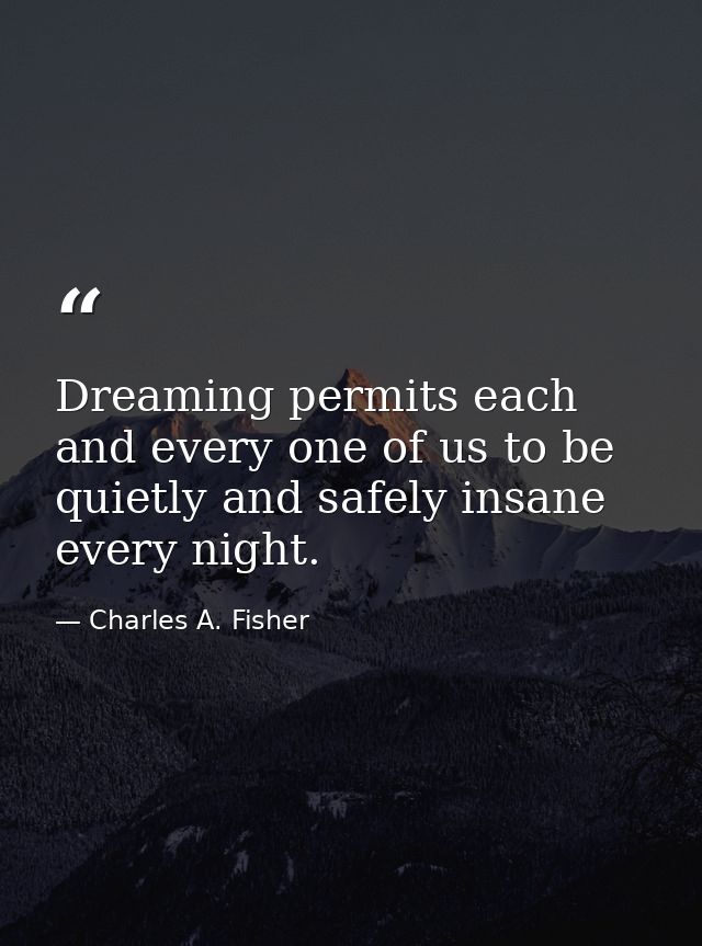 Dreaming permits each and every one of us to be quietly and safely insane every night. — Charles A. Fisher