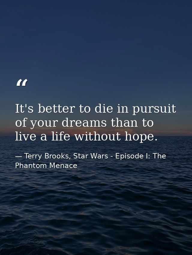 It's better to die in pursuit of your dreams than to live a life without hope. — Terry Brooks, Star Wars - Episode I: The Phantom Menace