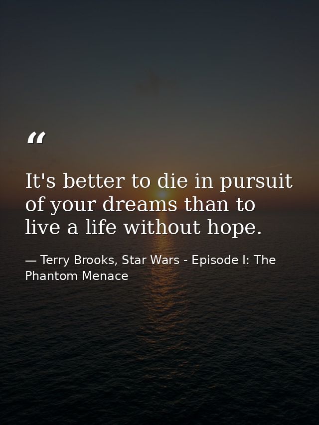It's better to die in pursuit of your dreams than to live a life without hope. — Terry Brooks, Star Wars - Episode I: The Phantom Menace